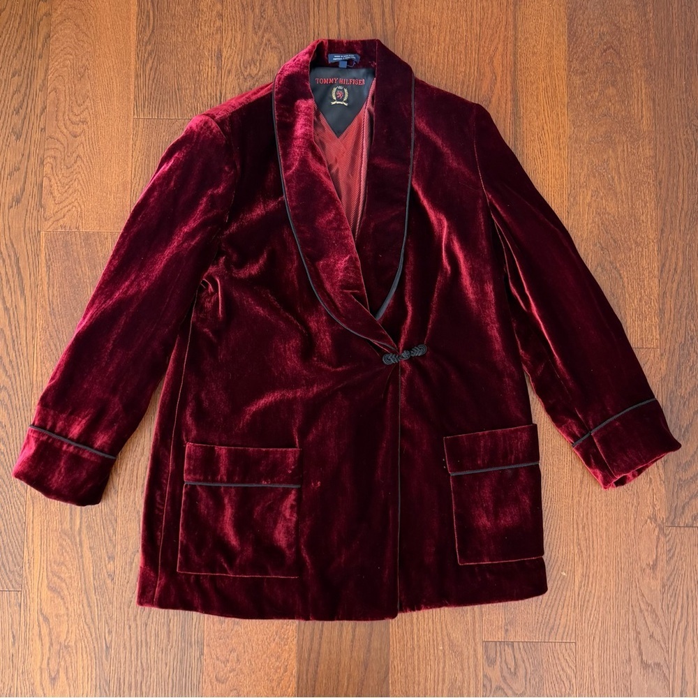 Vintage Tommy Hilfiger Red Velvet Smoking Jacket size 8 - Picture 5 of 8